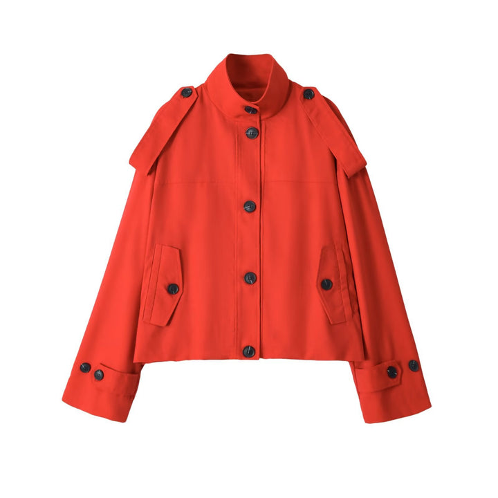 Damen Kurzer Trenchcoat mit Stehkragen und Schulterklappen Echo Archiv