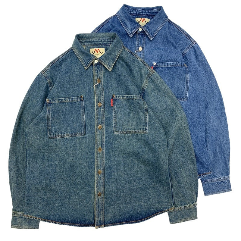 Herren Relaxed Denim-Hemdjacke mit aufgesetzten Brusttaschen und gerundetem Saum Echoarchiv