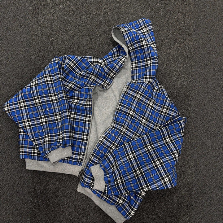 Herren gepolsterter Hoodie mit kariertem Futter und durchgehendem Reißverschluss Echoarchiv