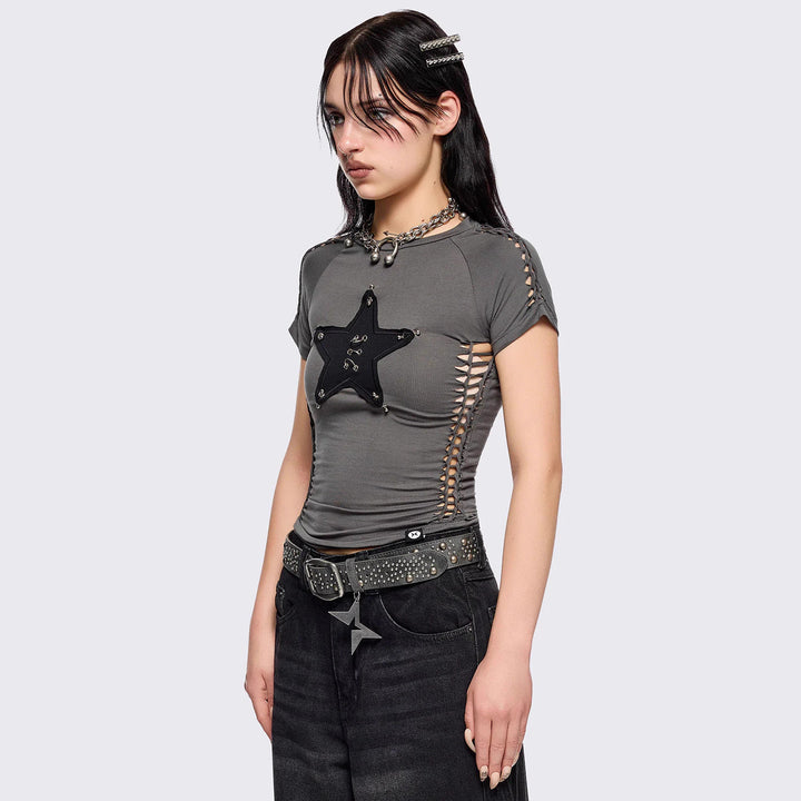Damen figurbetontes T-Shirt mit Stern-Design Echo Archiv