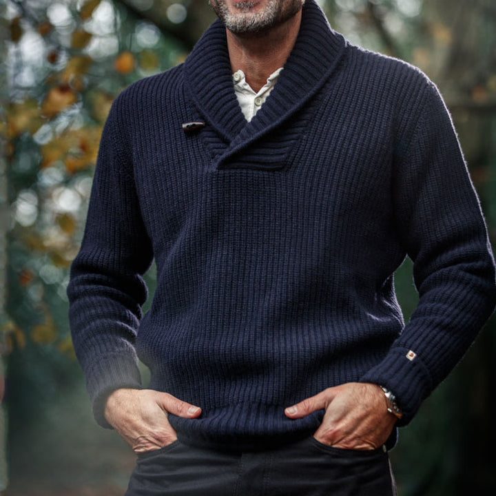 Herren Grob gestrickte Zip-Jacke mit seitlichen Eingrifftaschen und Stehkragen Echoarchiv