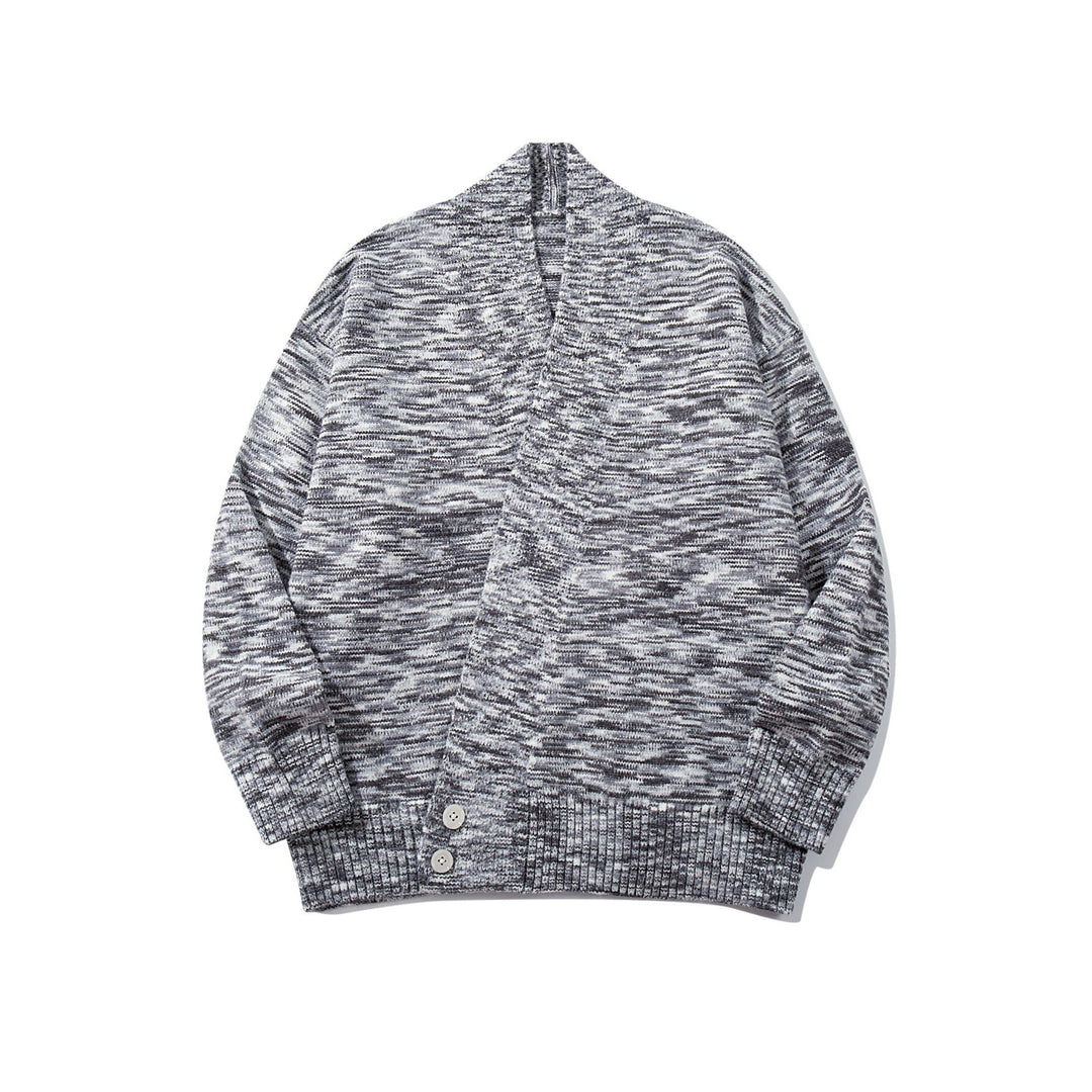 Damen Oversize-Strickcardigan mit tiefem V-Ausschnitt, Knopfleiste am Saum und melierter Struktur Echoarchiv