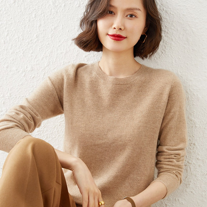 Damen Kurzgeschnittener Feinstrickpullover mit Rundhalsausschnitt und geripptem Bund Echoarchiv