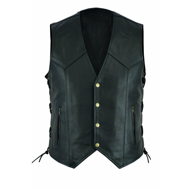 Herren elegante Lederweste mit seitlichen Taschen und praktischen Verschluss Echoarchiv