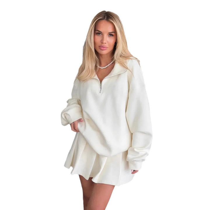 Damen Oversized Sweatkleid mit halbem Reißverschluss und Stehkragen – Avérine