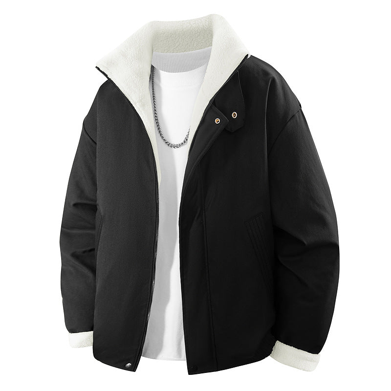 Men's plush-lined stand-collar insulated zip jacket with snap throat tab – Taviero