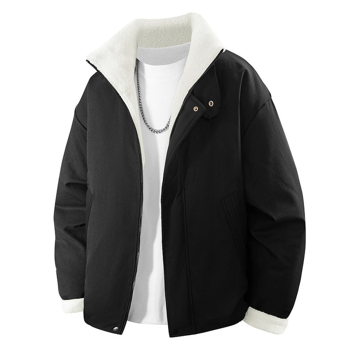 Men's plush-lined stand-collar insulated zip jacket with snap throat tab – Taviero