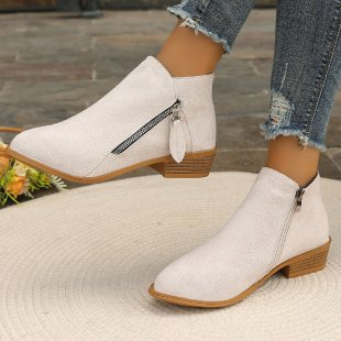 Damen elegante Kurzstiefel in Wildlederoptik mit seitlichem Zipper und dekorativer Quaste – Varelle