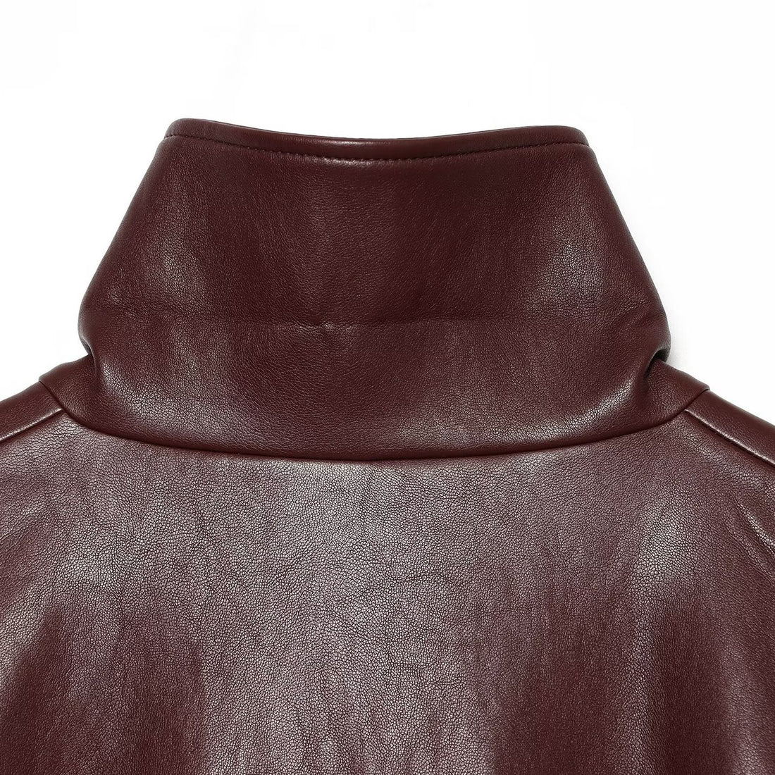 Damen Cropped Boxy-Bomberjacke in glänzender Lederoptik mit hohem Funnelkragen Echoarchiv