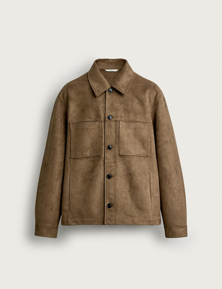 Herren Boxy-Overshirt aus Velourslederimitat mit aufgesetzten Pattentaschen Echo Archiv