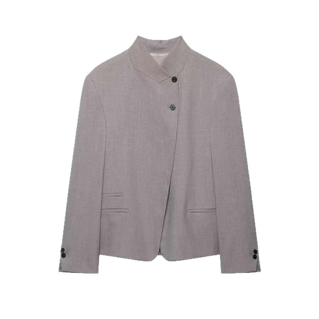 Damen Kurzblazer mit asymmetrischer Knopfleiste und Stehkragen Echoarchiv