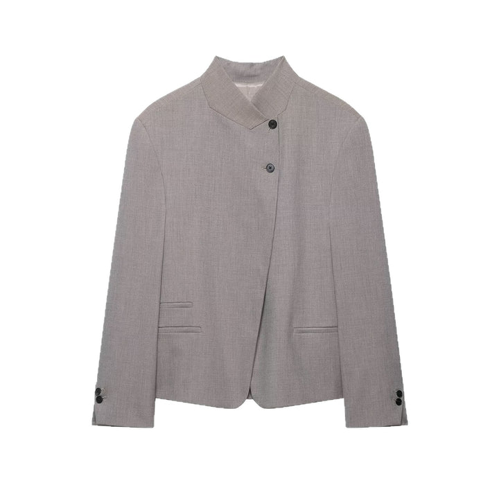 Damen Kurzblazer mit asymmetrischer Knopfleiste und Stehkragen Echoarchiv