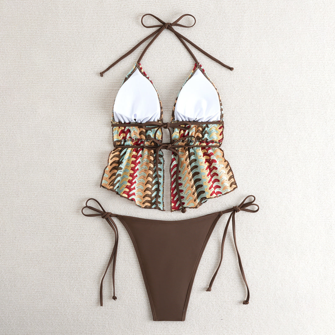 Damen Bikini-Set mit kreativem Rüschendetail und verstellbaren Trägern Echo Archiv