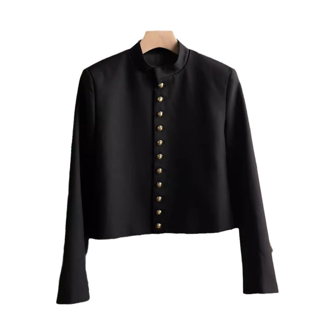 Damen Modische Jacke mit Stehkragen und goldenen Knöpfen Echoarchiv