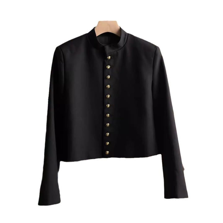 Damen Modische Jacke mit Stehkragen und goldenen Knöpfen Echoarchiv