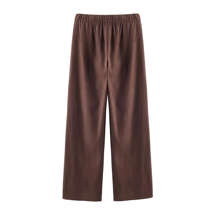 Damen nan gerade geschnittene Velourslederimitat-Hose mit Elastikbund und Kordel Echo Archiv