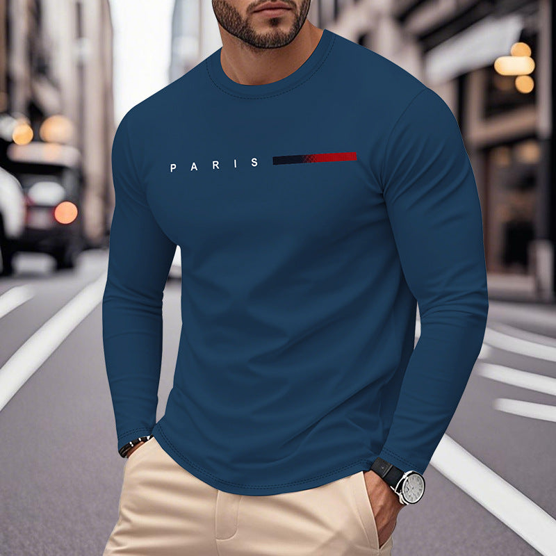 Herren Langarm T-Shirt mit modernem Paris-Druck und elastischem Saum Echoarchiv