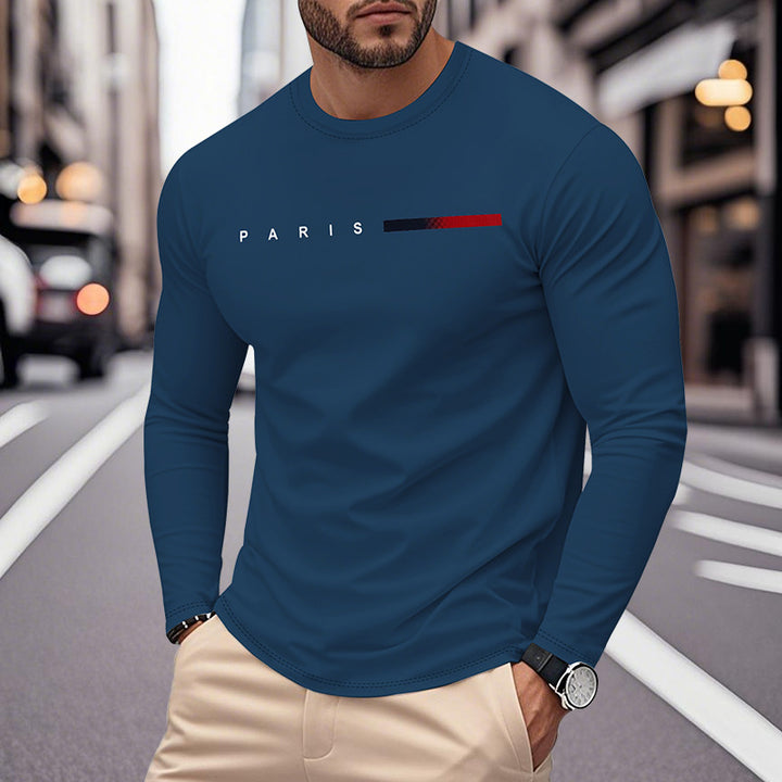 Herren Langarm T-Shirt mit modernem Paris-Druck und elastischem Saum Echoarchiv