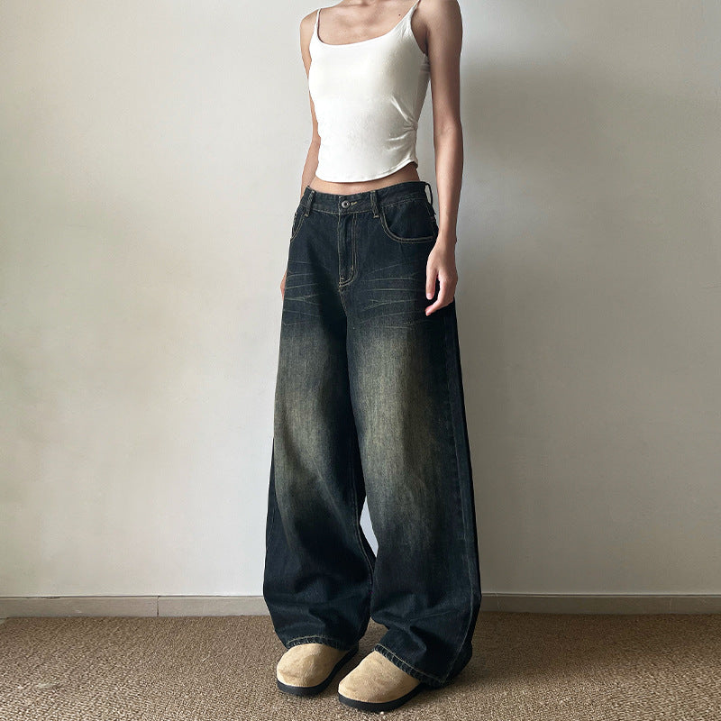 Damen Extraweite Low‑Rise Baggy-Jeans im Vintage-Waschung Echo Archiv