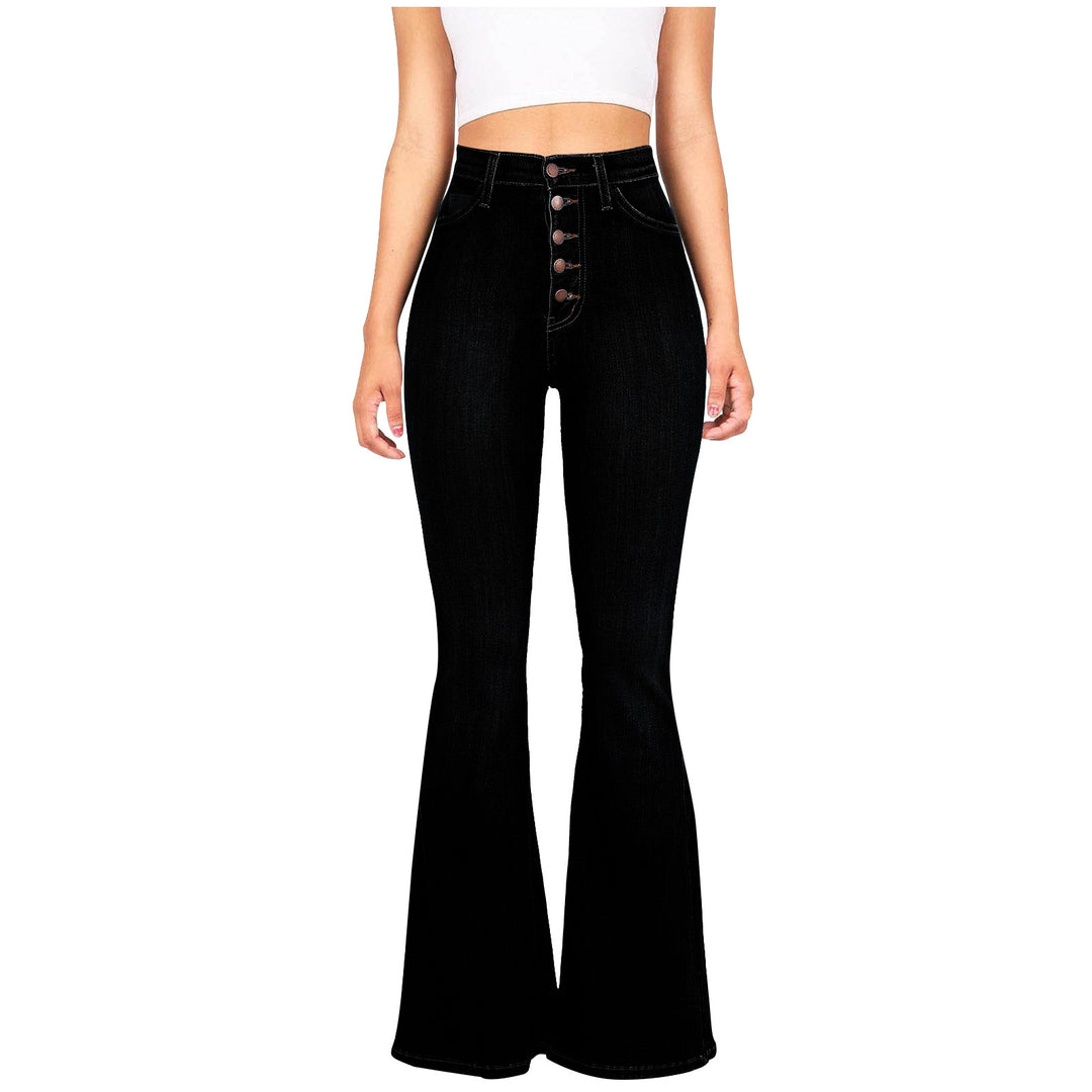 Damen nan Highwaist-Jeans mit ausgestelltem Schlag, taillierter Passform und dekorativer Knopfleiste Echo Archiv
