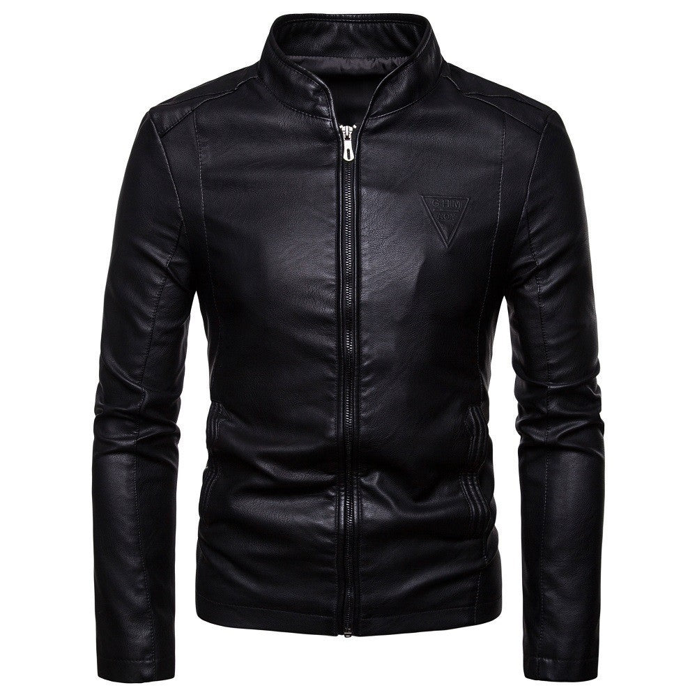 Herren nan schmal geschnittene Lammleder-Bikerjacke mit Stehkragen und tonalen Ziernähten Echo Archiv