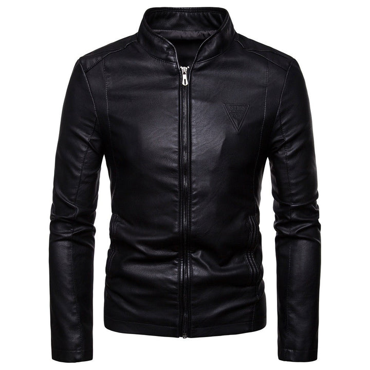Herren nan schmal geschnittene Lammleder-Bikerjacke mit Stehkragen und tonalen Ziernähten Echo Archiv