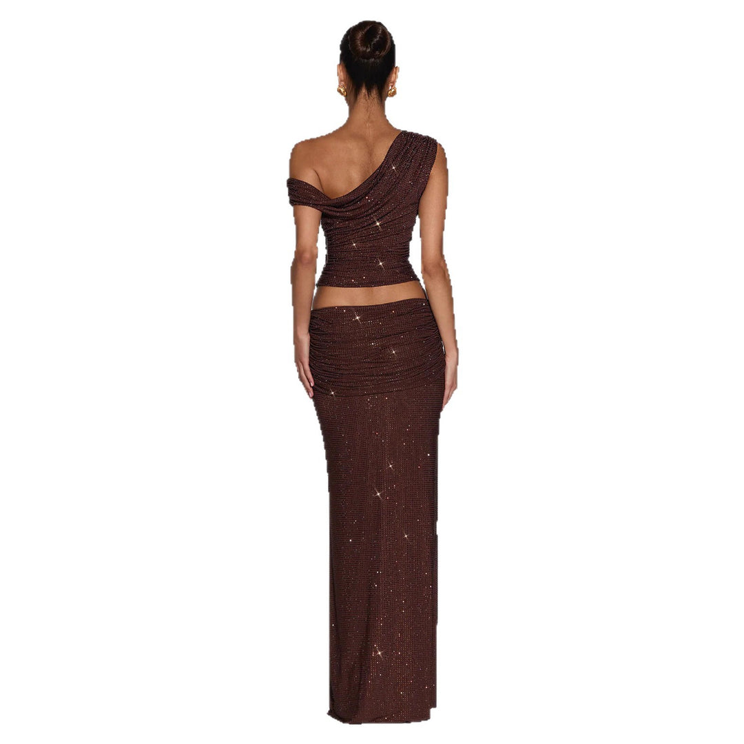 Damen Glänzendes Oberteil mit asymmetrischem Schnitt und glamourösen Strassdetails Echo Archiv