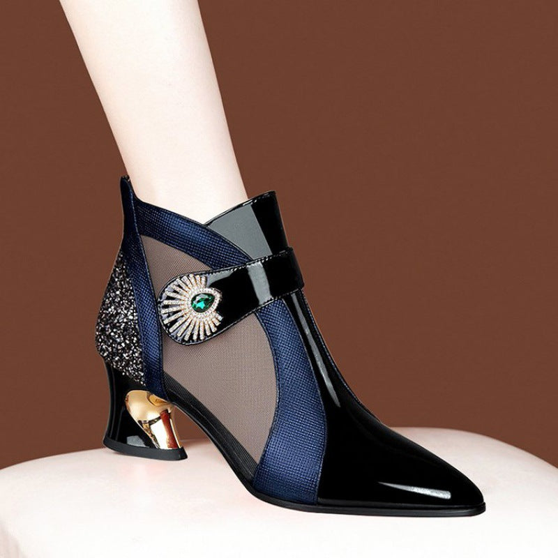 Damen nan elegante Netzstoff-Stiefelette mit Schmuckbesatz und geschwungenem Absatz Echo Archiv