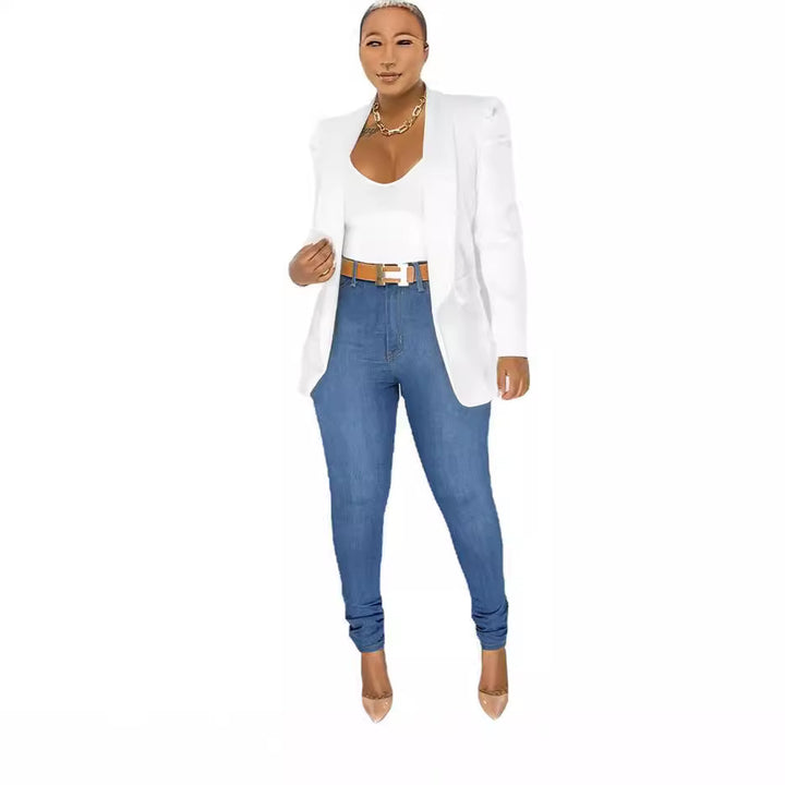 Damen taillierter Blazer mit strukturierten Schulterdetails und offenem Revers – Avérine