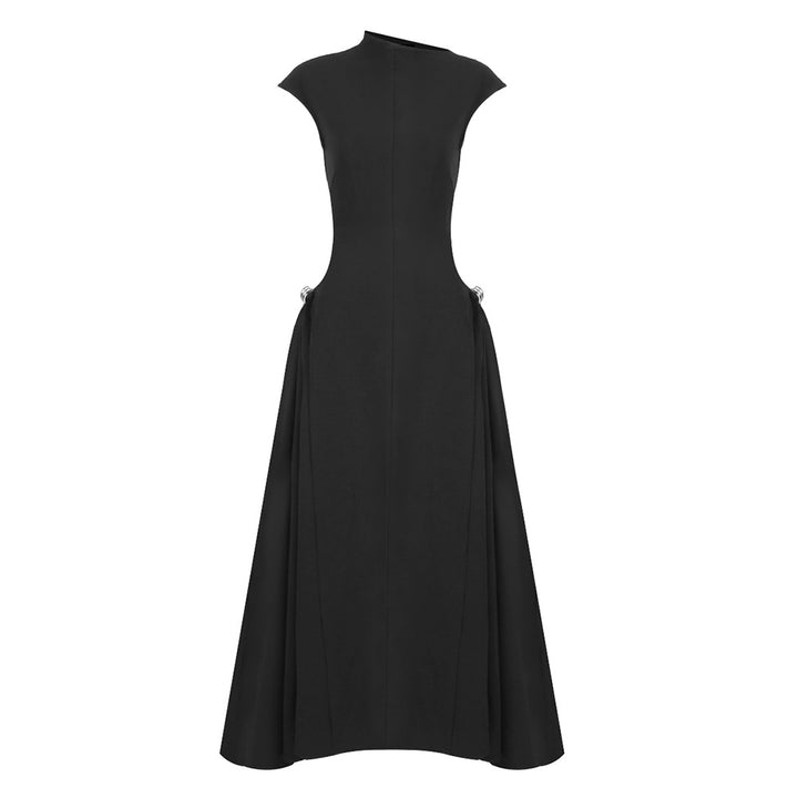 Damen elegantes bodenlanges Kleid mit außergewöhnlichem Kragen und innovativer Silhouette Echo Archiv