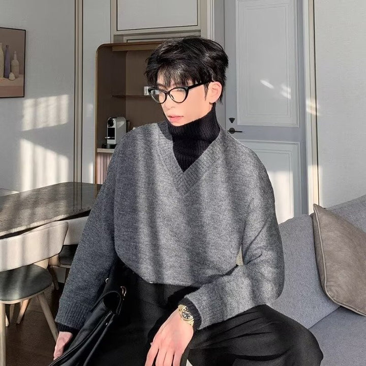 Herren Klassischer V-Ausschnitt Strickpullover Echoarchiv