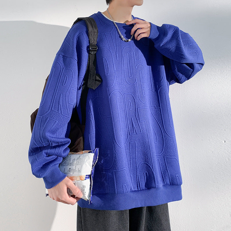 Herren Oversized Strukturiertes Strick-Sweatshirt mit geprägtem Ton-in-Ton-Lettering Echoarchiv