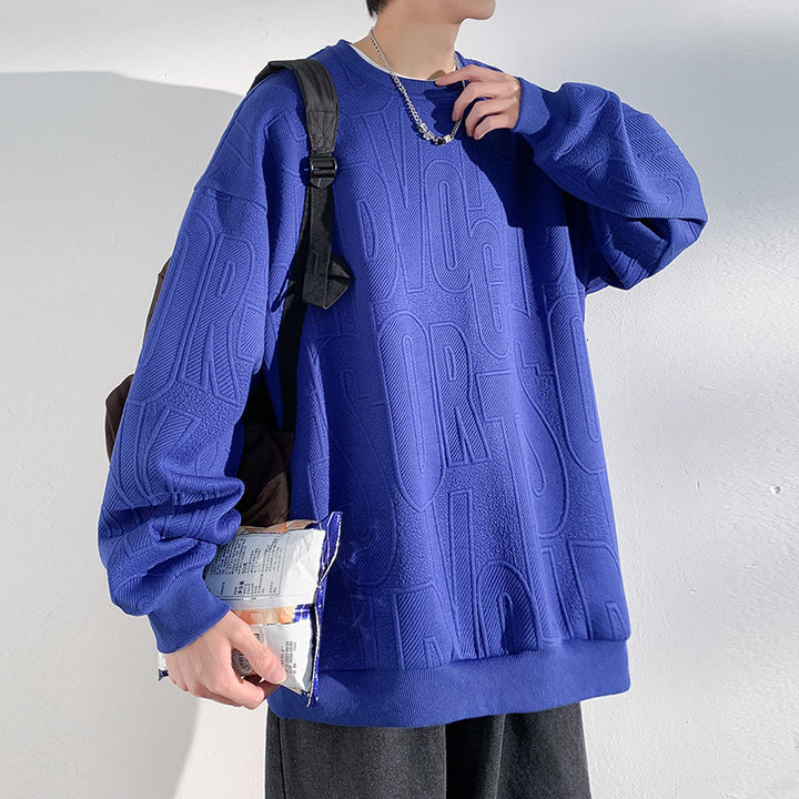 Herren Oversized Strukturiertes Strick-Sweatshirt mit geprägtem Ton-in-Ton-Lettering Echoarchiv