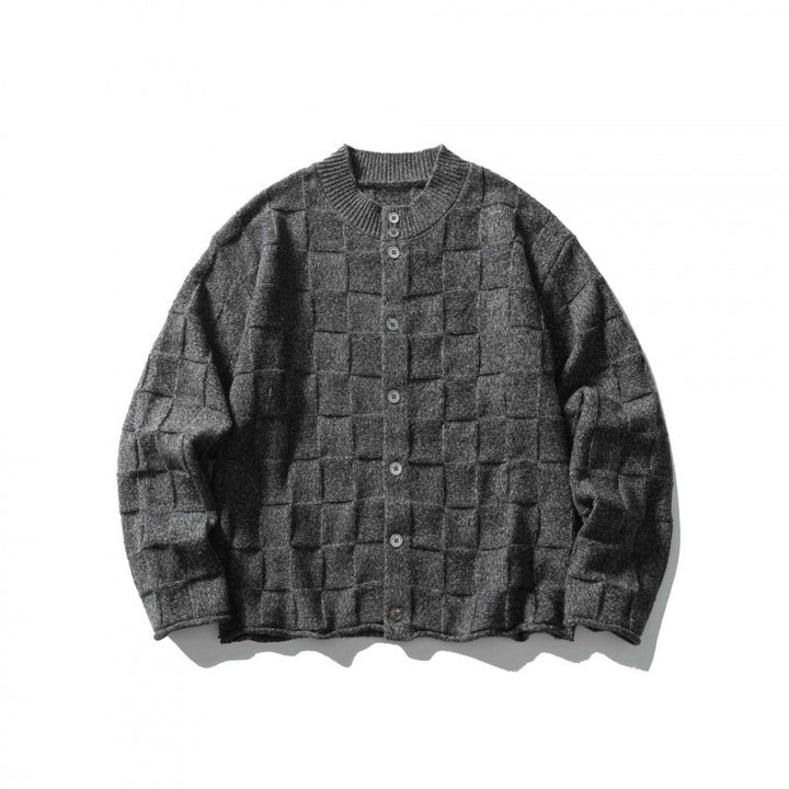 Unisex Strukturierte Boxy-Strickjacke mit Karomuster Echo Archiv