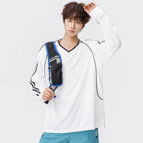 Damen Weites V-Ausschnitt Oversize-Sportshirt mit Raglanärmeln und Kontraststreifen Echo Archiv