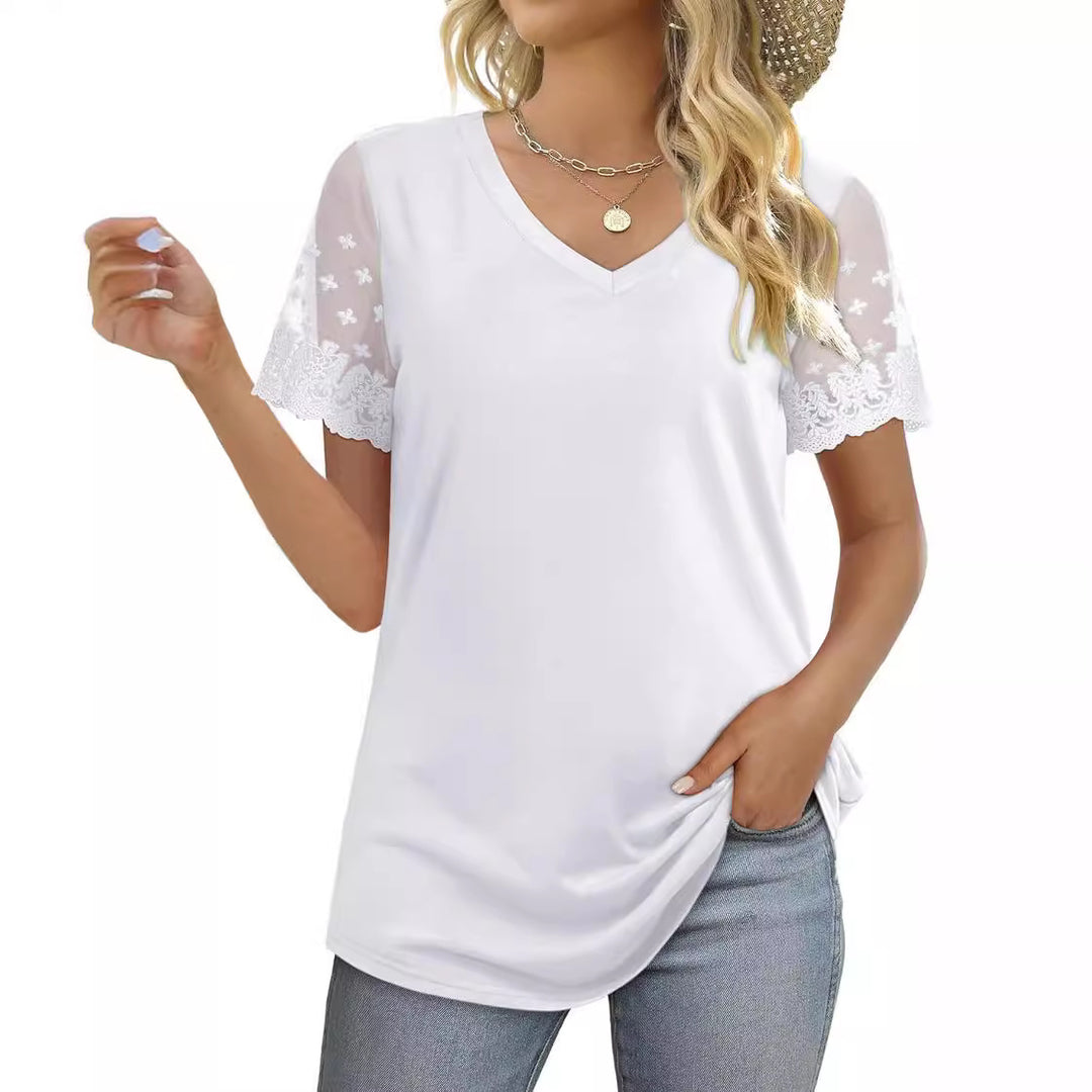 Damen Bluse mit eleganten Spitzenärmeln und V-Ausschnitt Echo Archiv