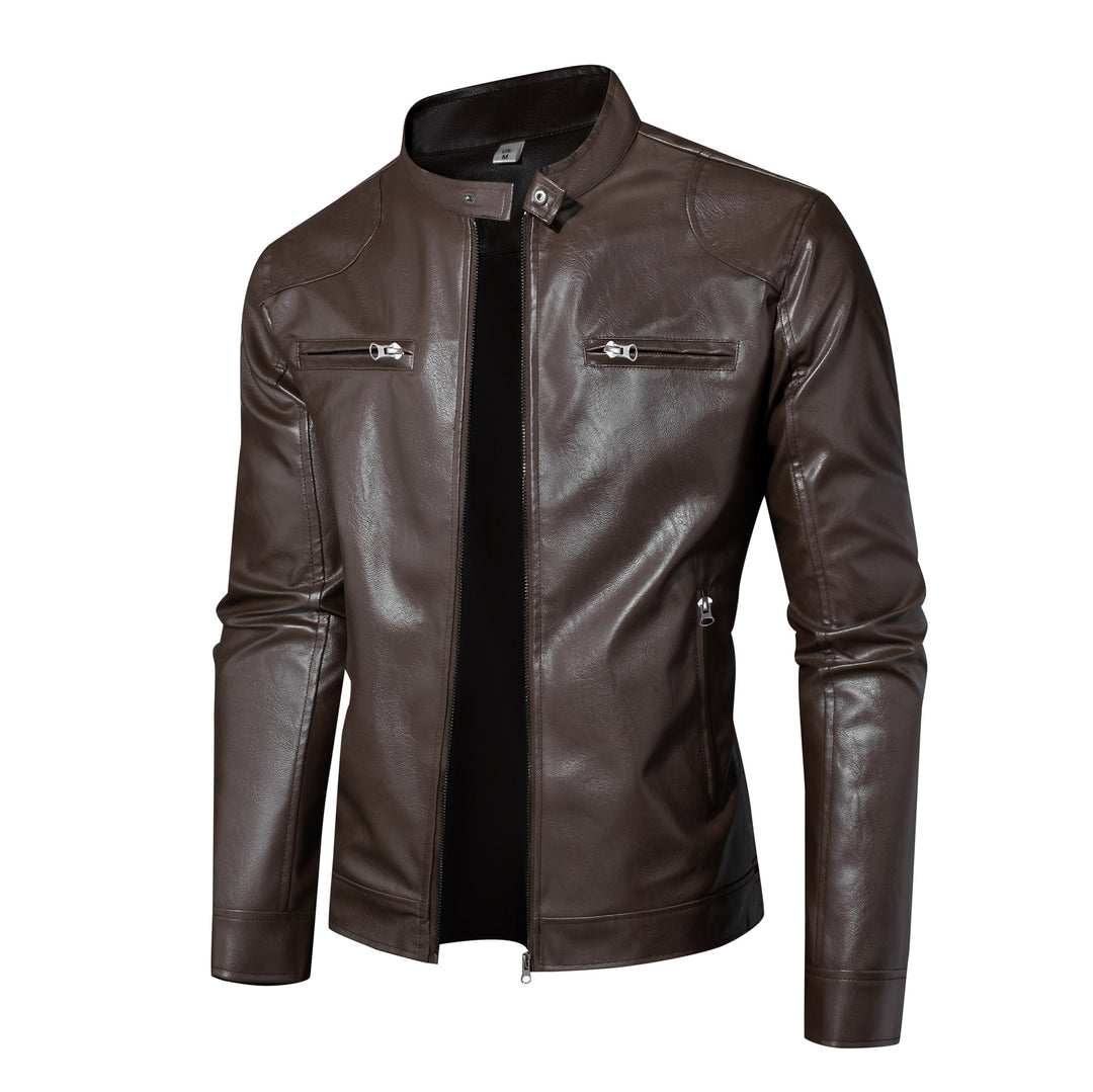 Herren Lederjacke im Bikerstil mit Stehkragen und Reißverschlusstaschen Echo Archiv