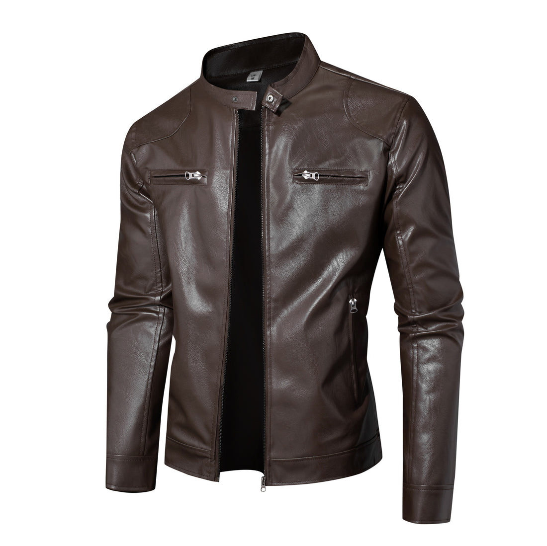 Herren Lederjacke im Bikerstil mit Stehkragen und Reißverschlusstaschen Echo Archiv