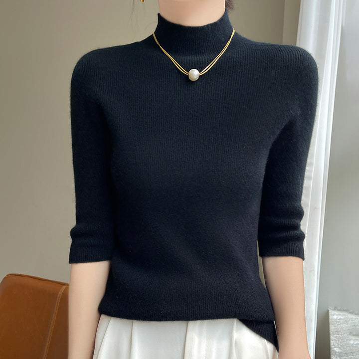 Damen Kurzarm-Mockneck-Pullover mit flauschiger Angora‑Optik Echoarchiv