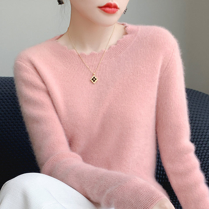 Damen Weicher Feinstrickpullover mit welligem Rundhalsausschnitt und kaschmirähnlicher Oberfläche Echoarchiv