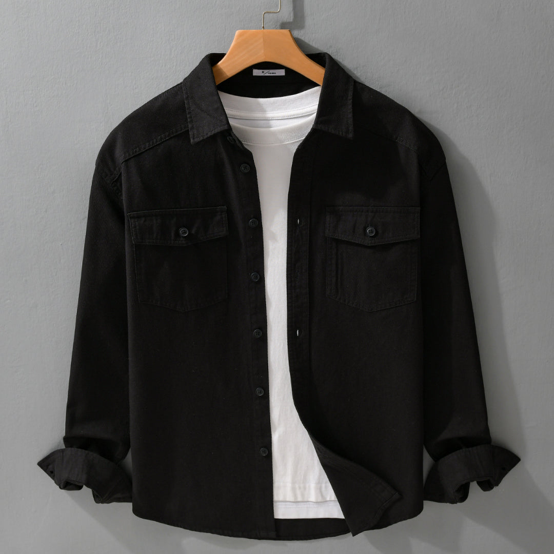 Herren Twill-Overshirt im Worker-Stil mit doppelten Brustklappen und Relaxed-Fit Echoarchiv
