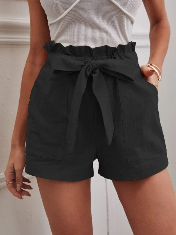 Damen Leichte Shorts mit dekorativem Bindegürtel und elastischem Bund Echoarchiv