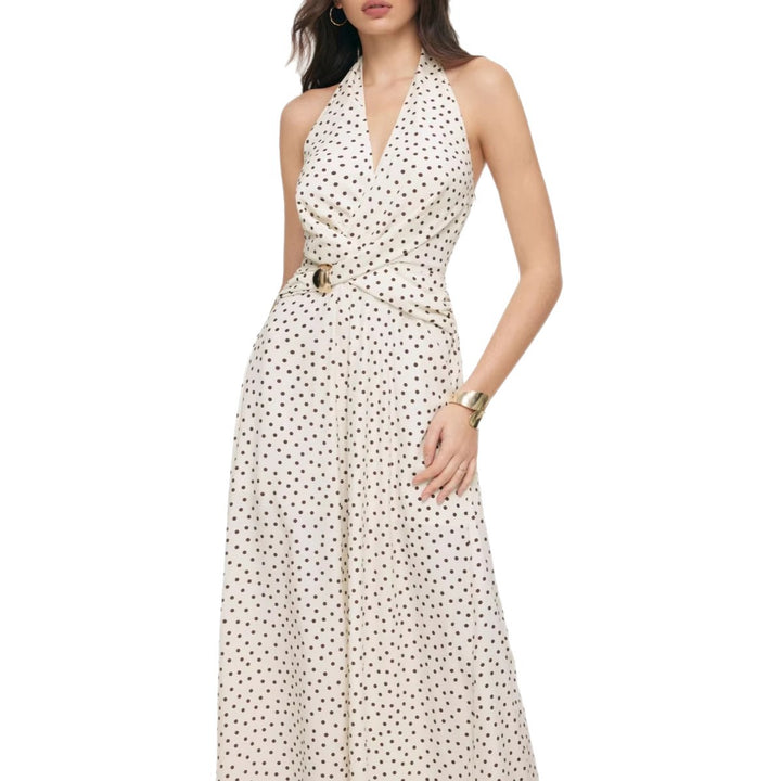 Damen eleganter Jumpsuit mit tiefem Ausschnitt und schwingendem Bein Echo Archiv