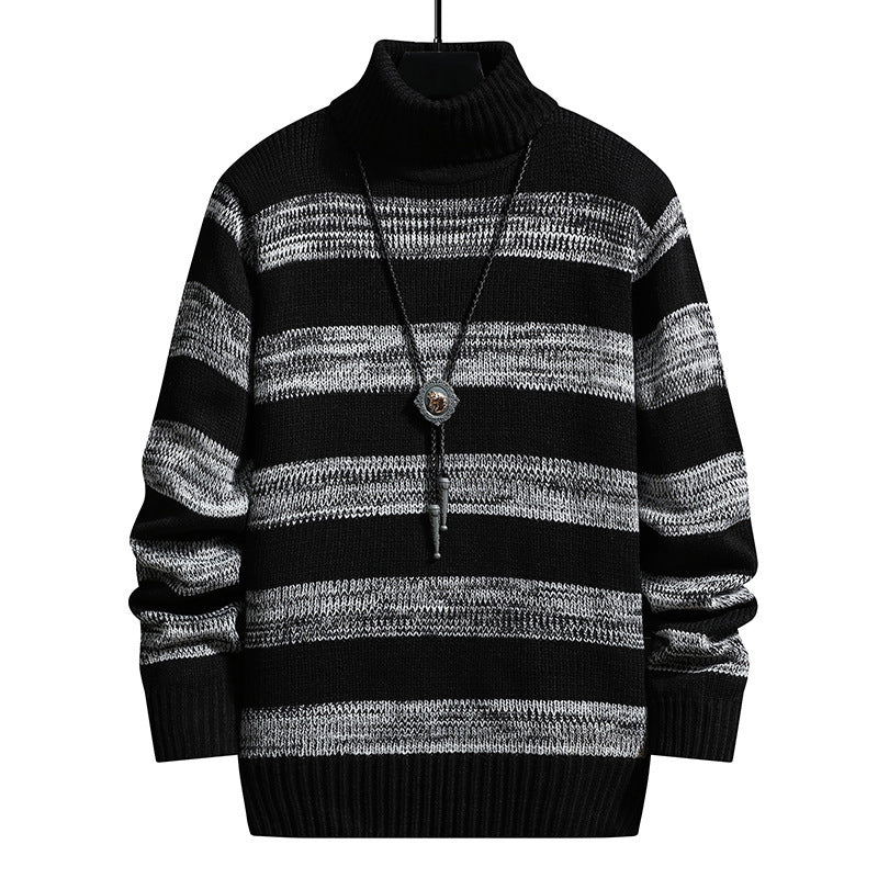 Herren Strickpullover mit hohem Kragen und modernem Streifenmuster Echoarchiv