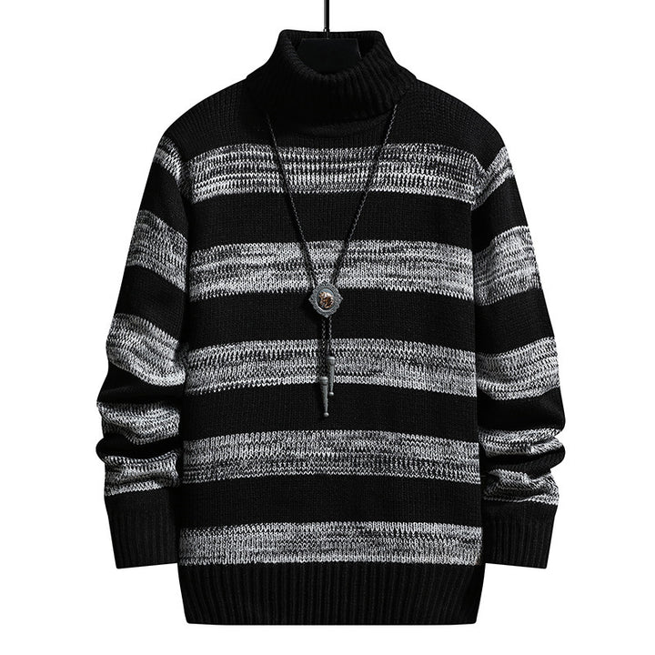Herren Strickpullover mit hohem Kragen und modernem Streifenmuster Echoarchiv