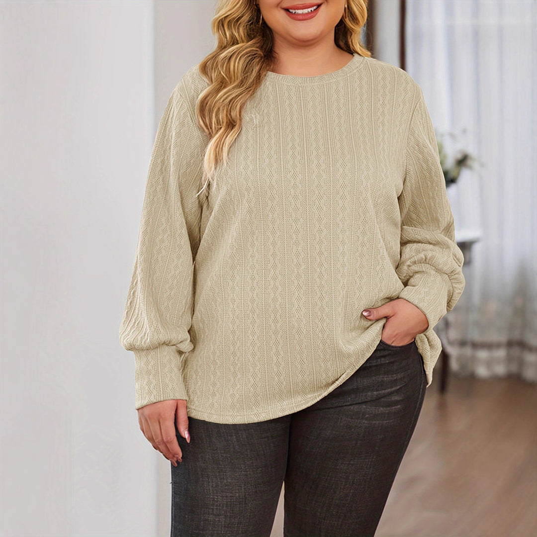 Damen Texturierter Oversize-Strickpullover mit Rundhalsausschnitt und Ballonärmeln Echoarchiv