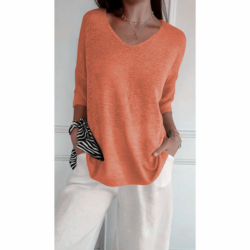 Damen nan locker sitzender V-Ausschnitt Feinstrickpullover mit dreiviertelÄrmeln Echo Archiv