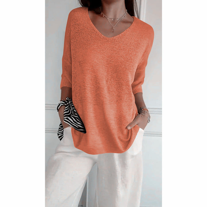 Damen nan locker sitzender V-Ausschnitt Feinstrickpullover mit dreiviertelÄrmeln Echo Archiv