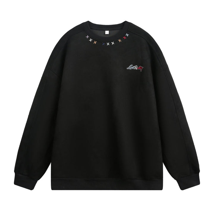 Unisex Oversize Rundhals-Sweatshirt mit bunter Kragenstickerei und Drop-Shoulder Echo Archiv