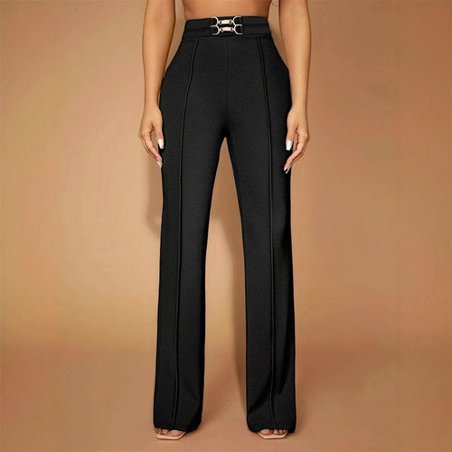 Damen Elegante High-Waist-Hose mit modischem Doppelschnallen-Detail Echo Archiv